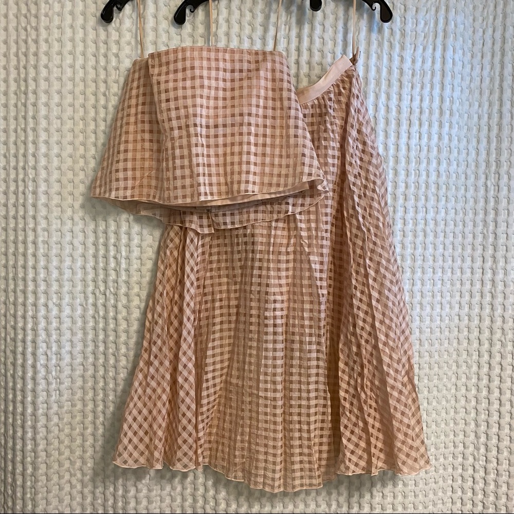Dusty Pink Gingham Tibi Crop Top / Midi Skirt Set - size 2